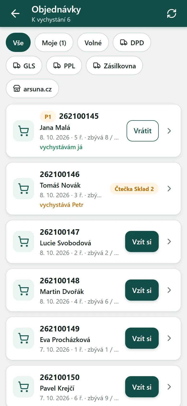 Objednávky k vychystání