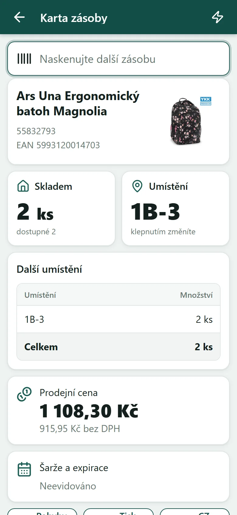 Karta zásoby a stav skladu